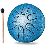 PUJONI Mini Tambor De Língua De Aço 7 6 Cm 6 Notas Bateria De Mão Pequena Com Marretas Livro De Música Instrumentos De Cura Sonora Para Educação Musical E Entretenimento Chakra Azul 