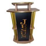 Púlpito Madeira Amêndoa Tubo Dourado Placa Preta E Friso M08