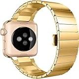 Pulseira Aço Inoxidável Elos Fecho Borboleta Dourado 42mm Compatível Com Apple Watch