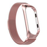 Pulseira Aço Metal Milanese Compativel Com Mi Band 3 4 Cor Rosa