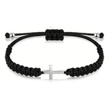 Pulseira Ajustável De Corda Preta Com Crucifixo No Meio
