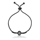 Pulseira Ajustável Zircônia Semi Joia Banhada A Ródio Negro