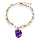 Pulseira Ametista Banho Ouro