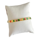 Pulseira Baguete Zirconia Colorida Banhado A Ouro 18k