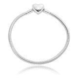 Pulseira Berloque Fecho Coração Banhada A Prata 925 Premium Diâmetro 18 Cm