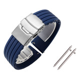 Pulseira Borracha Silicone 18 20 22 24mm C Fecho Deployant Cor Azul escuro Largura 22 Mm