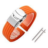 Pulseira Borracha Silicone 18 20 22 24mm C Fecho Deployant Cor Laranja Largura 20 Mm