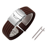 Pulseira Borracha Silicone C Fecho Deployant Cor Marrom Largura 20 Mm