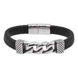 Pulseira Bracelete Aço Couro Corrente Fecho Imã Promoção