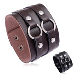 Pulseira Bracelete Couro Argolas