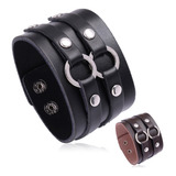 Pulseira Bracelete Couro Argolas Depp Rock Punk Moto Country