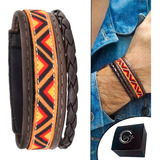 Pulseira Bracelete Couro Tribal Indígena Apache Pajé Hippie