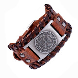 Pulseira Bracelete Couro Viking Vegvisir Runas Tribal Custom