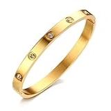 Pulseira Bracelete Feminino Dourado Vanglore 1250 Com Pedras Aço Inoxidável Banhado A Ouro Garantia 12 Meses