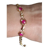 Pulseira Bracelete Luxo Zircônias Rubi Banho18k Rose