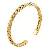 Pulseira Bracelete Trançada Dourada Banhada Ouro Ajustável