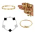 Pulseira Bracelete Trevo Conjunto Kit 3 Peças Prego Dourado