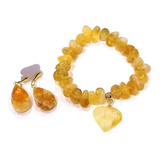 Pulseira Brincos Citrino Pedra
