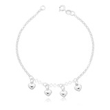 Pulseira Coracoes Pendurados Prata