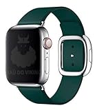Pulseira Couro Fecho Moderno Compatível Com Apple Watch Verde Floresta Prata 42 44 45 