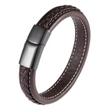 Pulseira Couro Trancado Aco