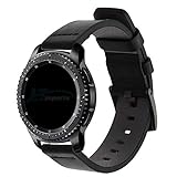 Pulseira De Couro 22mm Compatível Com Samsung Galaxy Watch 3 45mm Galaxy Watch 46mm Gear S3 Frontier Gear S3 Classic Amazfit GTR 47mm Marca Ltimports Preto 