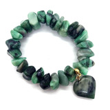 Pulseira De Pedra Esmeralda Natural C Coração Chakra Oxóssi