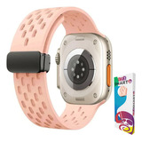 Pulseira De Silicone Esportiva Furos Com Fecho Magnetico Marca 123smart 123 mag 22 Compativel Com Apple Watch Ultra 1 2 E 3 Iwatch Serie 10 9 8 7 6 5 4 3 2 1 Se 44mm 45mm 46mm 49mm Rosa Bebe