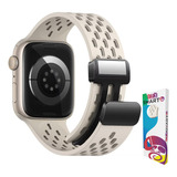 Pulseira De Silicone Esportiva Furos Com Fecho Magnetico Marca 123smart 123 mag 22 Compativel Com Apple Watch Ultra 1 2 E 3 Iwatch Serie 10 9 8 7 6 5 4 3 2 1 Se 44mm 45mm 46mm 49mm Starlight