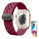 Pulseira De Silicone Esportiva Furos Com Fecho Magnetico Marca 123smart 123 mag 22 Compativel Com Apple Watch Ultra 1 2 E 3 Iwatch Serie 10 9 8 7 6 5 4 3 2 1 Se 44mm 45mm 46mm 49mm Vinho