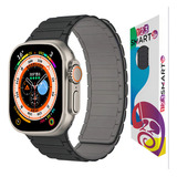 Pulseira De Silicone Magnetica 123 alc 0 Marca 123smart Compativel Com Apple Watch Ultra 1 2 E 3 Iwatch Serie 10 9 8 7 6 5 4 3 2 1 Se 44mm 45mm 46mm 49mm Cor Preto Com Cinza