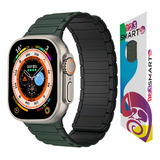 Pulseira De Silicone Magnetica 123 alc 0 Marca 123smart Compativel Com Apple Watch Ultra 1 2 E 3 Iwatch Serie 10 9 8 7 6 5 4 3 2 1 Se 44mm 45mm 46mm 49mm Cor Verde Com Preto