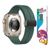 Pulseira De Silicone Magnetica 123 alc 0 Marca 123smart Compativel Com Apple Watch Ultra 1 E 2 Iwatch Serie 9 8 7 6 5 4 3 2 1 Se 42mm 44mm 45mm 49mm Cor Verde Militar