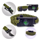 Pulseira De Sobrevivência Paracord Bússula Faca Pederneira