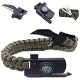 Pulseira De Sobrevivência Paracord Com Bússola- Pederneira- Faca E Apito -Preto-