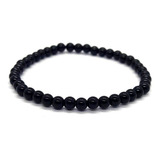 Pulseira Delicada Esferas 4mm Pedra Obsidiana Negra Proteção