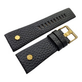 Pulseira Diesel Couro 28mm Preto Com Parafuso Dourado Dz7333