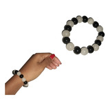 Pulseira Esferas Em Quartzo Branco E Obsidiana 21cm 24g U049