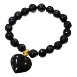Pulseira Esferas Obsidiana Negra Pedra Natural Boas Energias