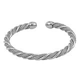 Pulseira Feminina Ajustável Em Aço Titânio, Não Enferruja, Bracelete Feminino Minimalista Modelo Torcido Trançado Delicado + Saquinho De Veludo Para Presentear – Heisil (prata)