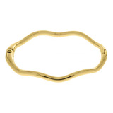 Pulseira Feminina Bracelete Articulada Ondulada Ouro 66mm 