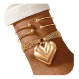 Pulseira Feminina Bracelete Coração Luxo Dourado