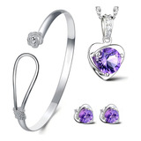 Pulseira Feminina Bracelete Prata Folheado Colar E Brincos Comprimento 6 Cm Diâmetro 6 Cm