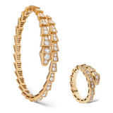 Pulseira Feminina Cobra Pedra Zircônia Strass + Brinde Anel