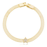Pulseira Feminina Dourada Em Malha Com Estrela Cravejada