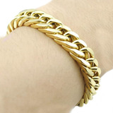 Pulseira Grossa Masculina Corrente Pulso Aço Banhada A Ouro