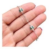 Pulseira Infantil Borboletas Pedra Verde Prata 925 Legítima
