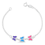 Pulseira Infantil Borboletas Pedras Coloridas Prata 925