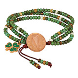 Pulseira Irlandesa Penny Multi Strand Contas De Couro E V