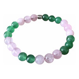 Pulseira Jade Verde E Quartzo Rosa Pedras Naturais